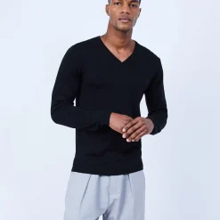 Montagut V-neck jumper in merino wool - Elmo