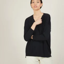 Montagut V-neck slit sweater in merino wool - Bernice