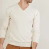 Montagut V-neck sweater in natural cotton - Bouddi