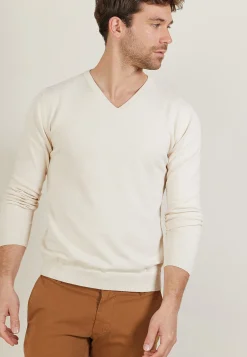 Montagut V-neck sweater in natural cotton - Bouddi