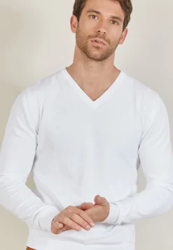 Montagut V-neck sweater in natural cotton - Bouddi
