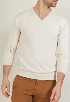 Montagut V-neck sweater in natural cotton - Bouddi
