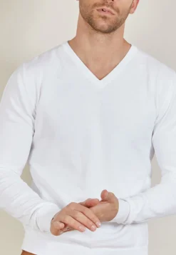 Montagut V-neck sweater in natural cotton - Bouddi