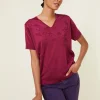 Montagut V-neck T-shirt Fil Lumière short sleeves patterned - Elise