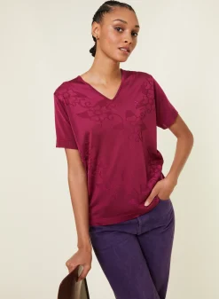 Montagut V-neck T-shirt Fil Lumière short sleeves patterned - Elise