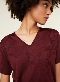 Montagut V-neck T-shirt Fil Lumière short sleeves patterned - Elise