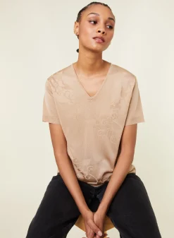 Montagut V-neck T-shirt Fil Lumière short sleeves patterned - Elise