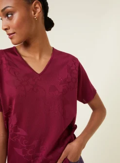 Montagut V-neck T-shirt Fil Lumière short sleeves patterned - Elise
