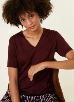 Montagut V-neck T-shirt Fil Lumière short sleeves patterned - Elise