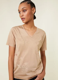 Montagut V-neck T-shirt Fil Lumière short sleeves patterned - Elise