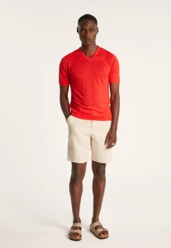 Montagut V-neck T-shirt in flamed linen - Reuben