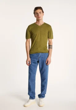 Montagut V-neck t-shirt in flamed linen - Reuben