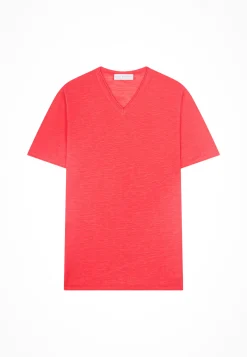 Montagut V-neck T-shirt in flamed linen - Reuben
