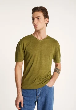 Montagut V-neck t-shirt in flamed linen - Reuben