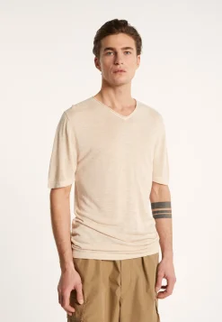 Montagut V-neck t-shirt in flamed linen - Reuben
