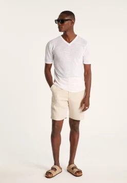 Montagut V-neck T-shirt in flamed linen - Reuben