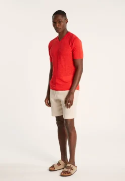Montagut V-neck T-shirt in flamed linen - Reuben