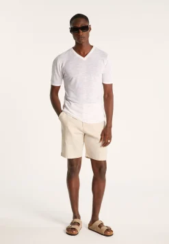 Montagut V-neck T-shirt in flamed linen - Reuben