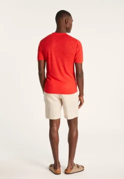 Montagut V-neck T-shirt in flamed linen - Reuben