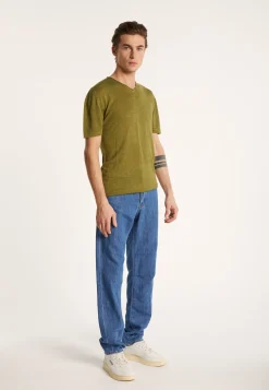 Montagut V-neck t-shirt in flamed linen - Reuben