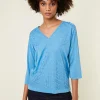 Montagut V-neck T-shirt with elbow-length sleeves in Fil Lumière - Elsa