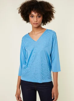Montagut V-neck T-shirt with elbow-length sleeves in Fil Lumière - Elsa