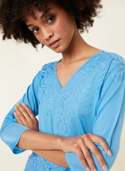 Montagut V-neck T-shirt with elbow-length sleeves in Fil Lumière - Elsa