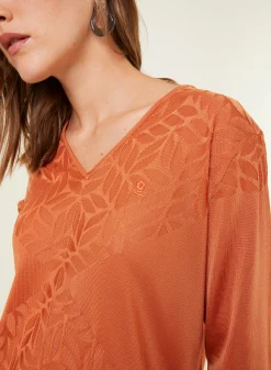 Montagut V-neck T-shirt with elbow-length sleeves in Fil Lumière - Elsa