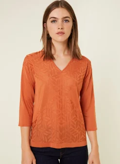 Montagut V-neck T-shirt with elbow-length sleeves in Fil Lumière - Elsa