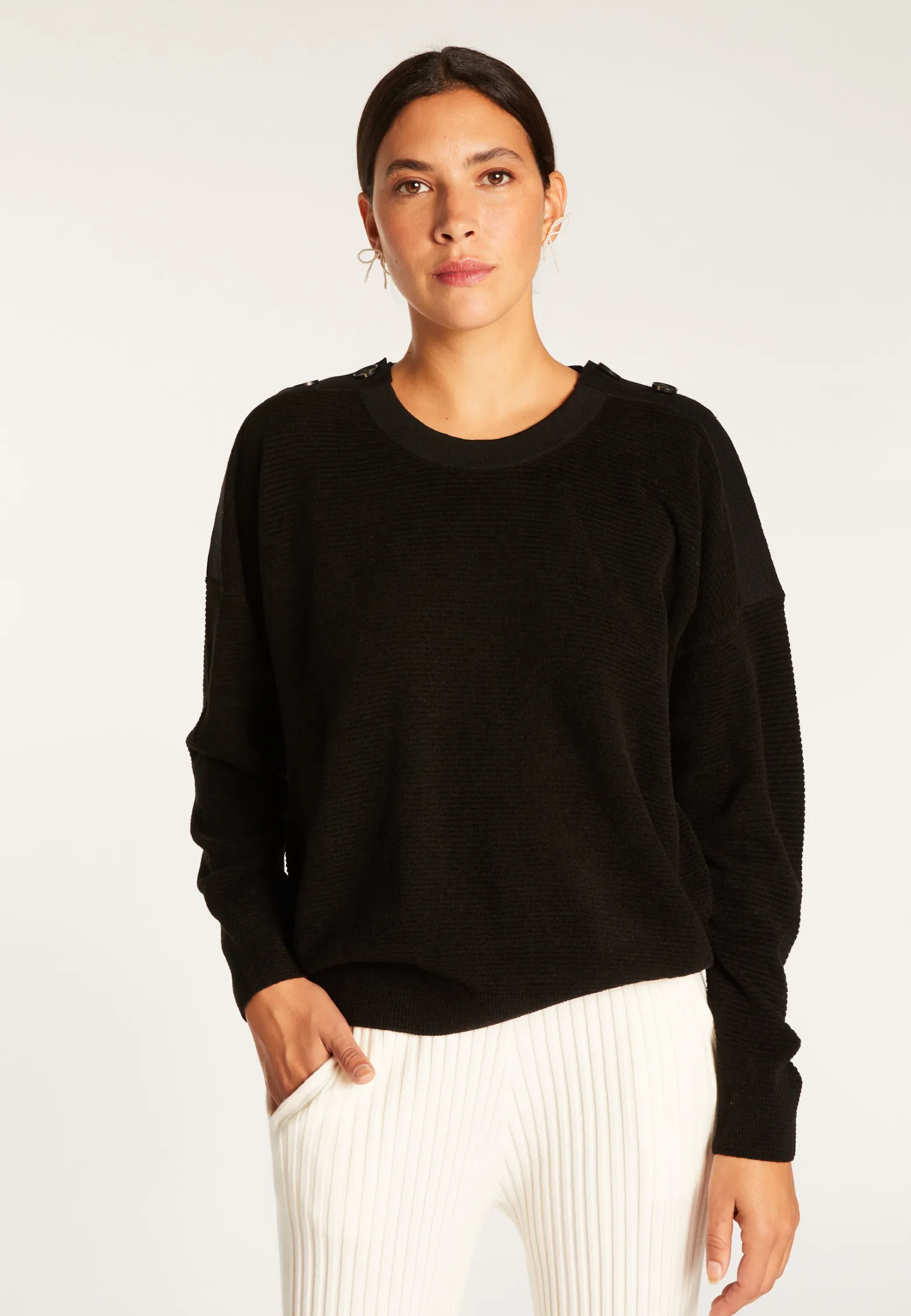 Montagut Wool and velvet sweater with shoulder buttons - Rochelle