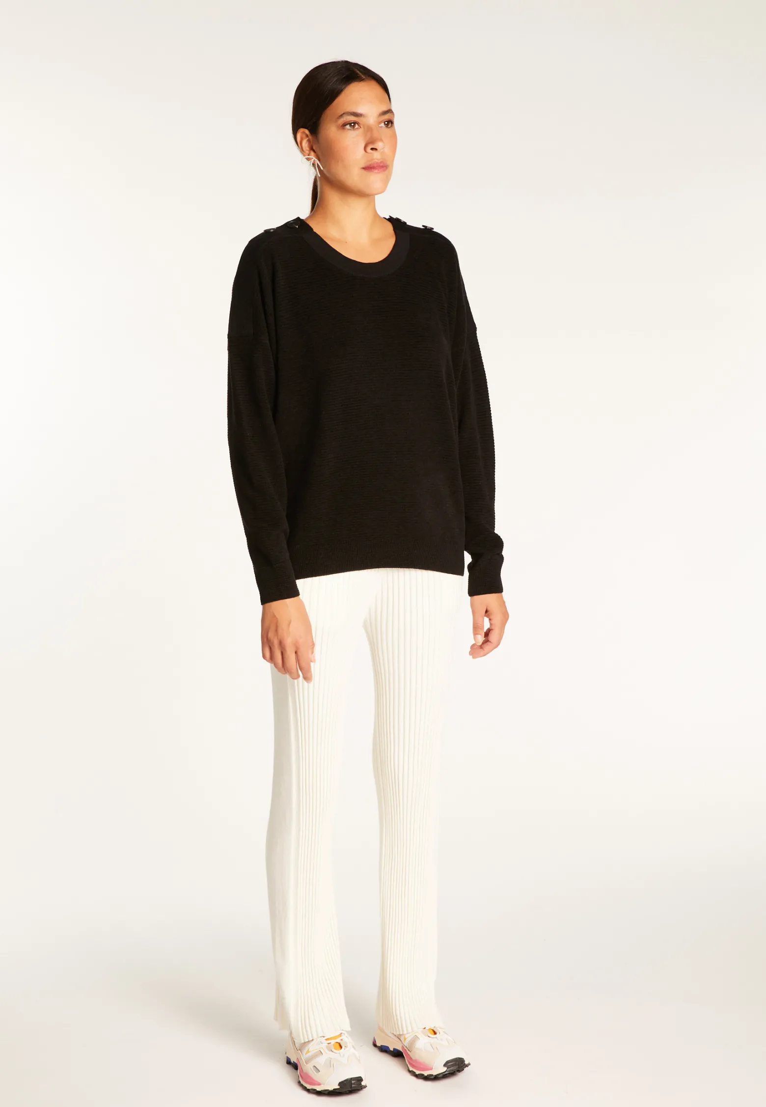 Montagut Wool and velvet sweater with shoulder buttons - Rochelle