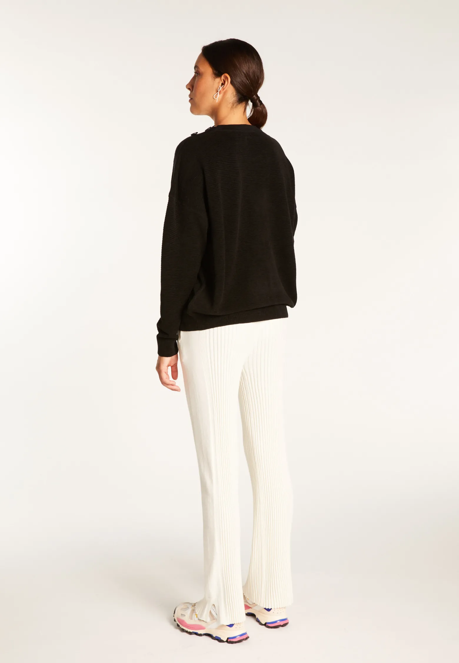Montagut Wool and velvet sweater with shoulder buttons - Rochelle